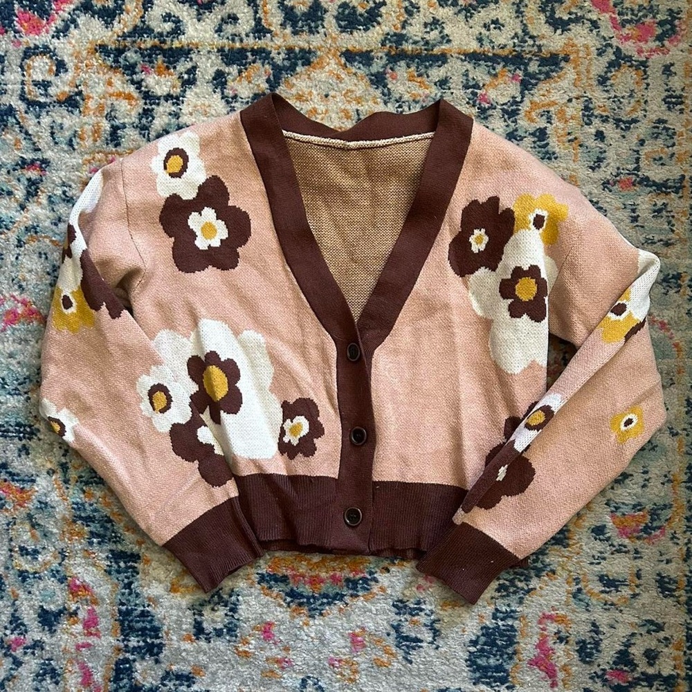 Brown, tan & white cropped sweater